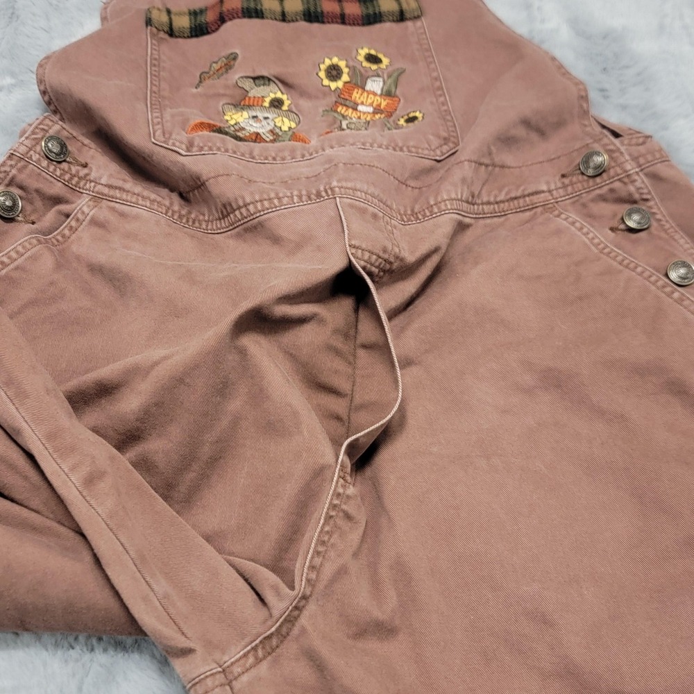 Vintage Mandal Bay Overalls Womens XL Brown Happy Harvest Scarecrow Fall Plaid - Picture 12 of 16